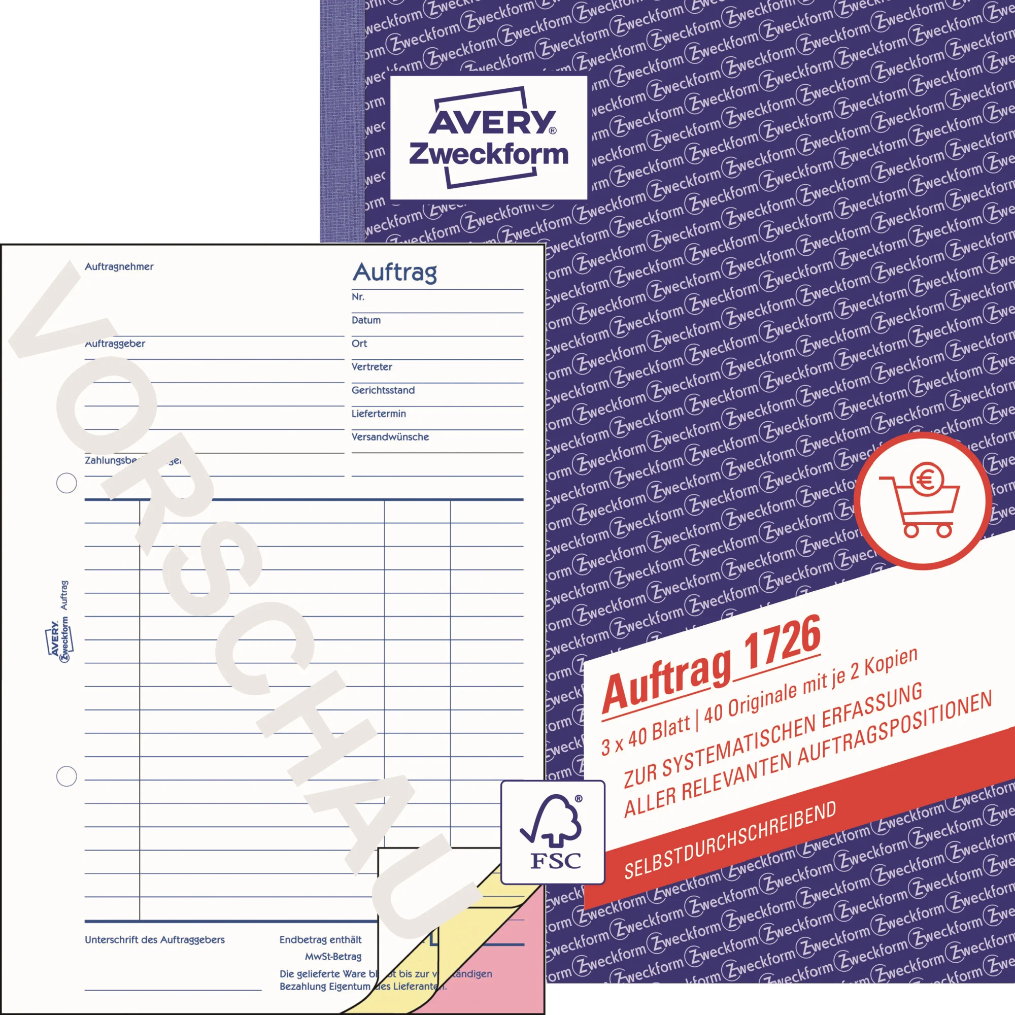 AVERY Zweckform Formularbuch "Auftrag", SD, A5, 3 x 40 Blatt (EAN: 4004182017265)