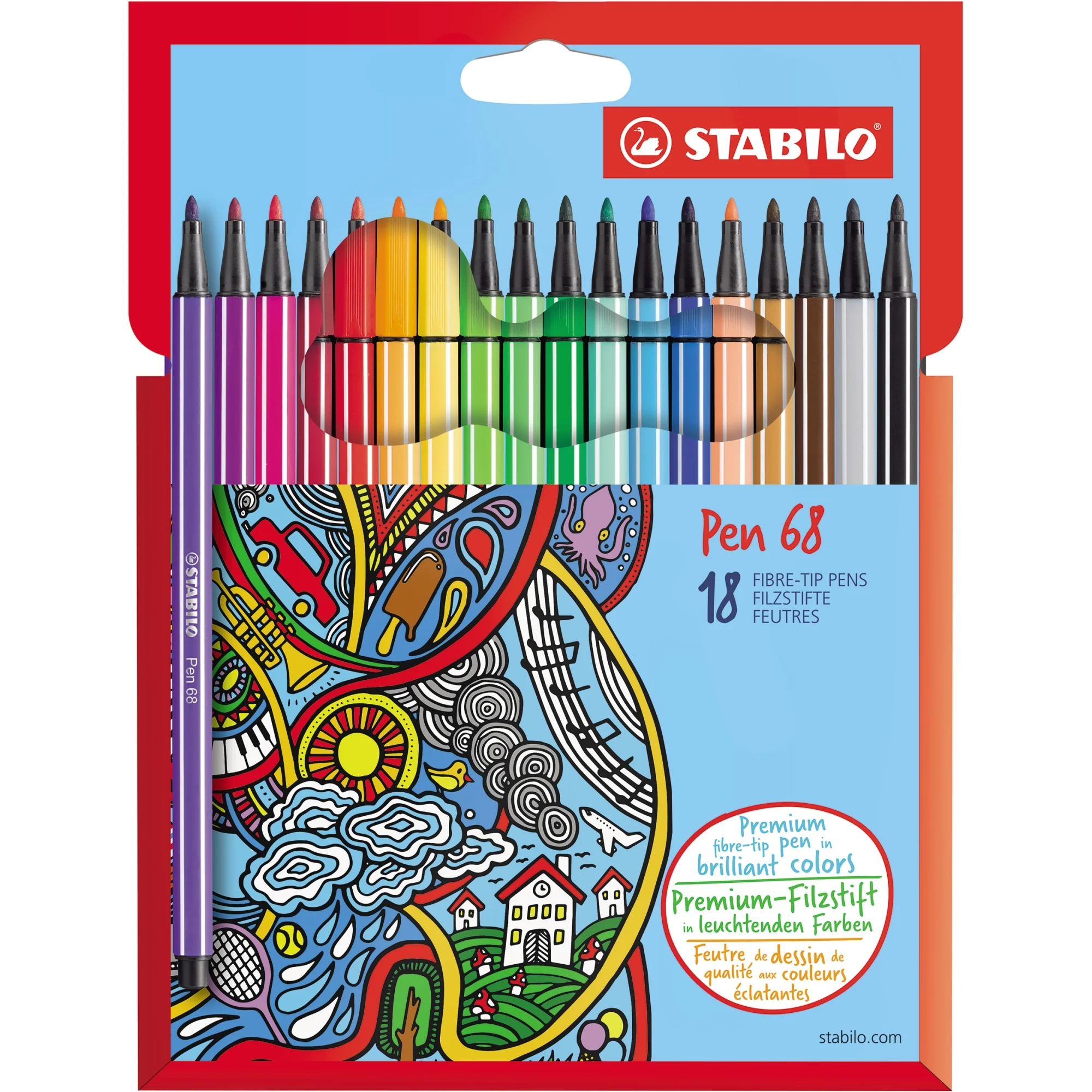 STABILO Fasermaler Pen 68, 18er Kartonetui (EAN: 4006381483858)