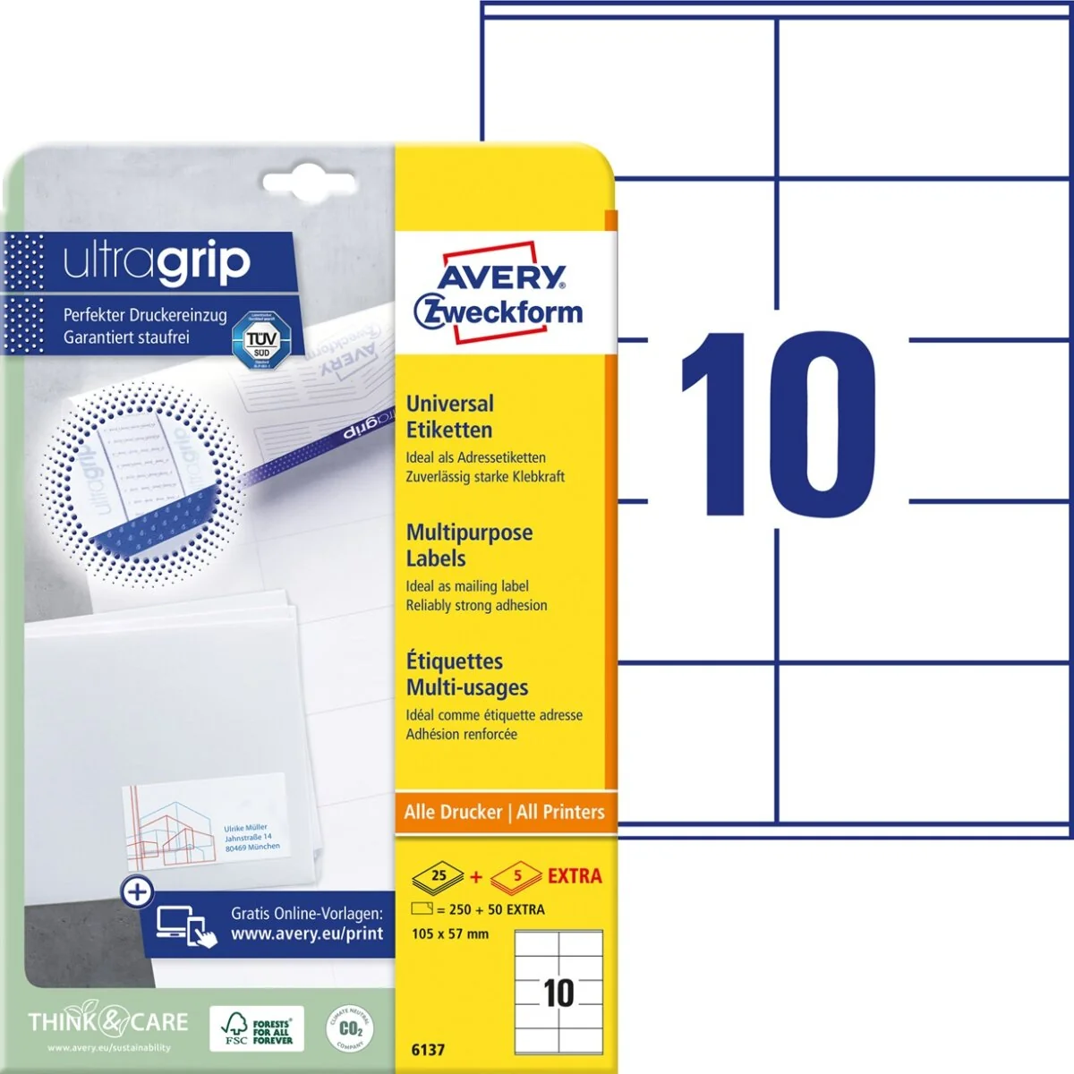 AVERY Zweckform Universal-Etiketten, 105 x 57 mm, weiß (EAN: 4004182061374)