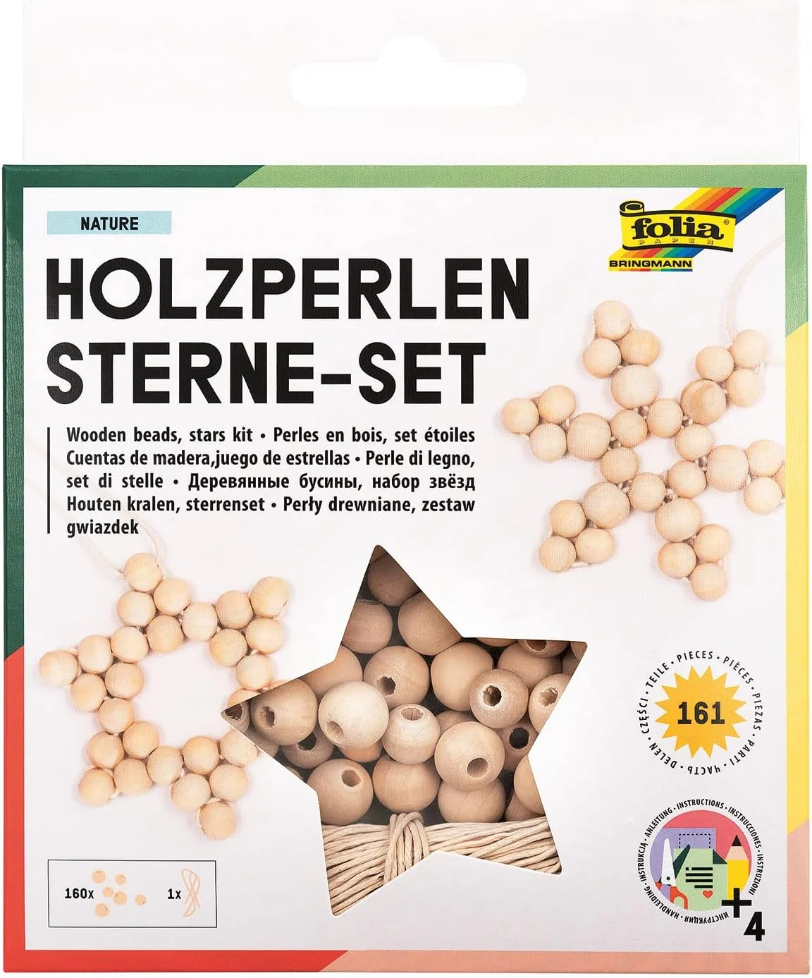 folia Holzperlen Sterne-Set NATURE, 161-teilig (EAN: 4001868124699)