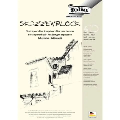 folia Skizzenblock, DIN A4, 120 g/qm, 50 Blatt, weiß (EAN: 4001868083040)