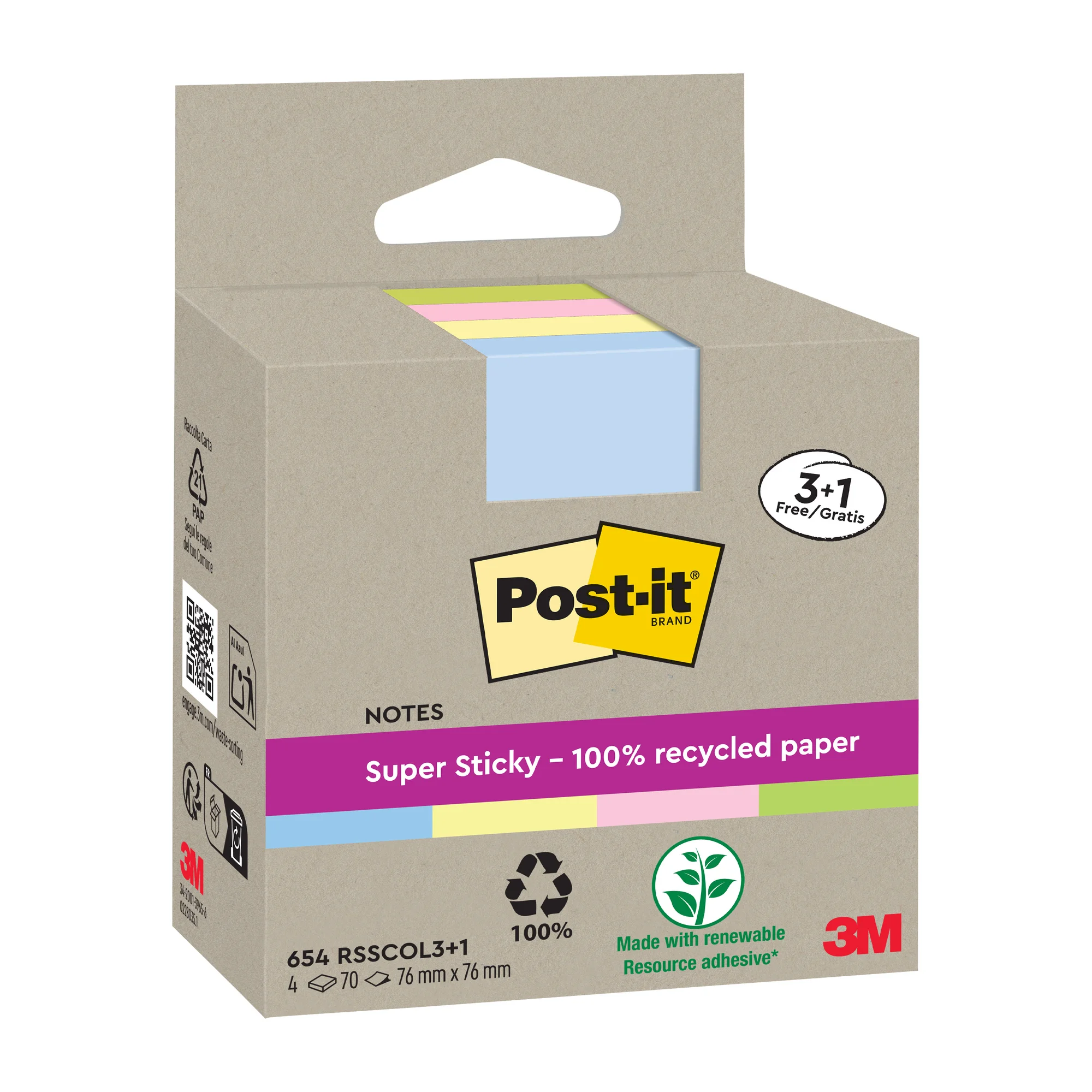 Post-it Haftnotizen super sticky Recycling notes, farbig (EAN: 4064035060251)