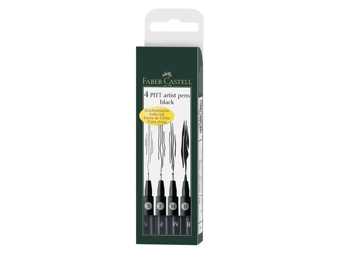 FABER-CASTELL Tuschestift PITT artist pen, schwarz, 4er Etui (EAN: 4005401671008)