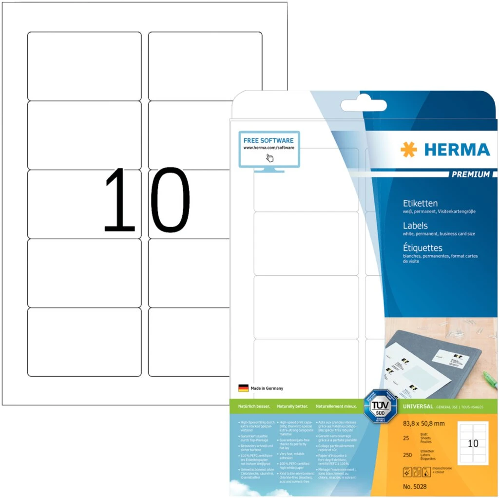 HERMA Universal-Etiketten PREMIUM, 83,8 x 50,8 mm, weiß (EAN: 4008705050289)