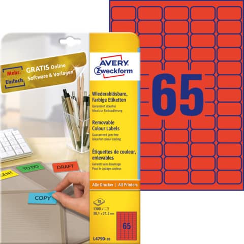 AVERY Zweckform Stick&Lift Etiketten, 38,1 x 21,2 mm, rot (EAN: 4004182647905)