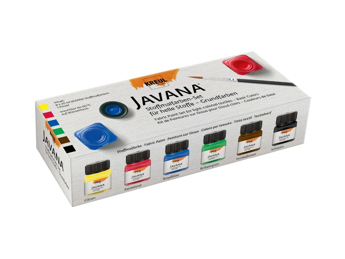KREUL Textilfarbe JAVANA, Grundfarben-Set, 6 x 20 ml, farbig sortiert (EAN: 4000798906009)