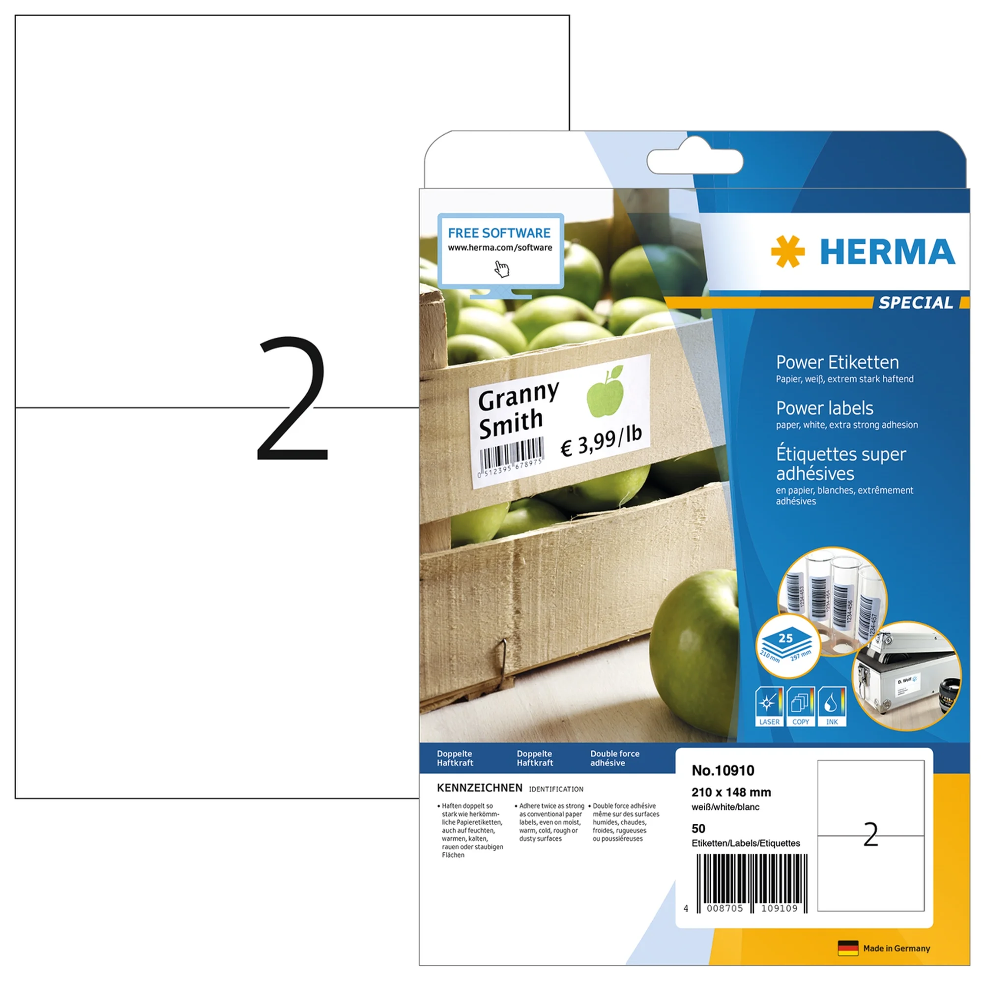 HERMA Power Etiketten SPECIAL, 210 x 148 mm, weiß (EAN: 4008705109109)
