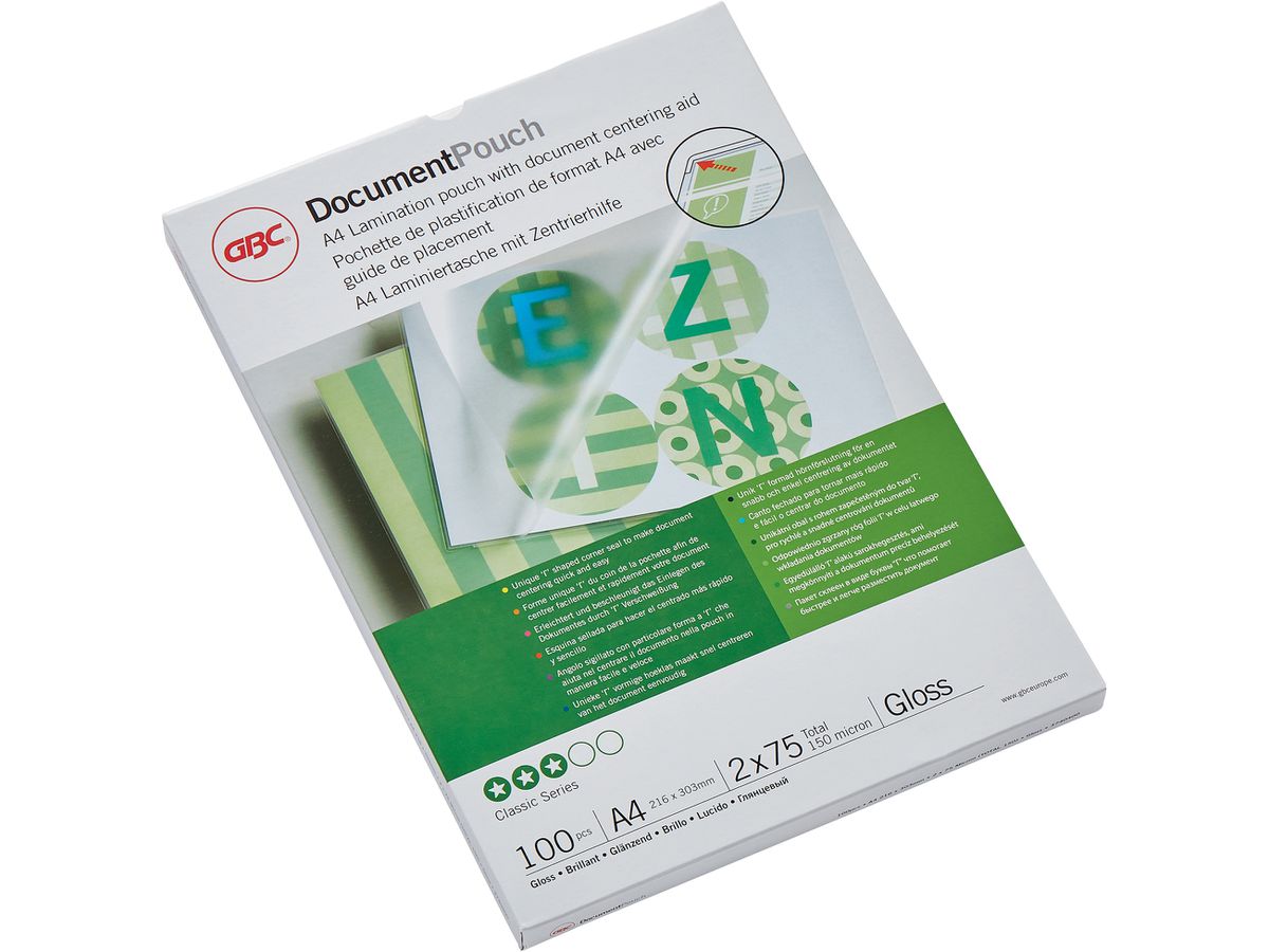 GBC Laminierfolientasche, DIN A4, glänzend, 150 mic (EAN: 0033816028654)