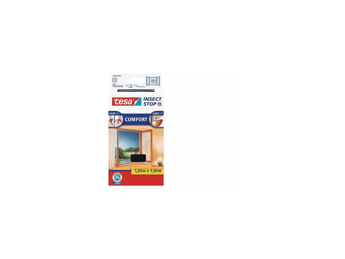 tesa Fliegengitter INSECT STOP für Fenster, 1,30 m x 1,50 m, anthrazit (EAN: 4042448857552)