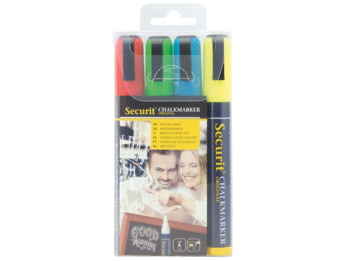 Securit Kreidemarker ORIGINAL MEDIUM, 4er Etui, blau, rot, grün und gelb (EAN: 8718226491169)