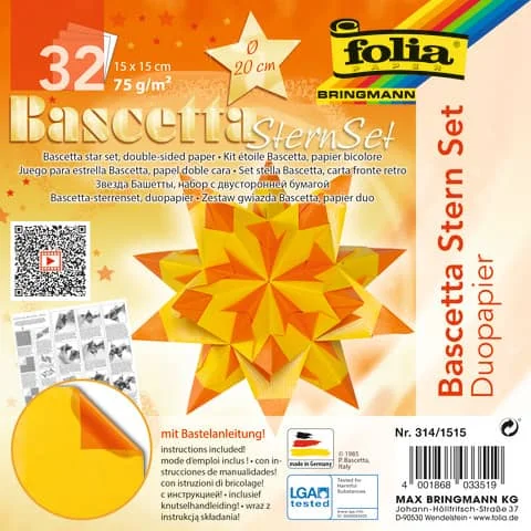 folia Faltblätter Bascetta-Stern, 150 x 150 mm, gelb/orange (EAN: 4001868033519)