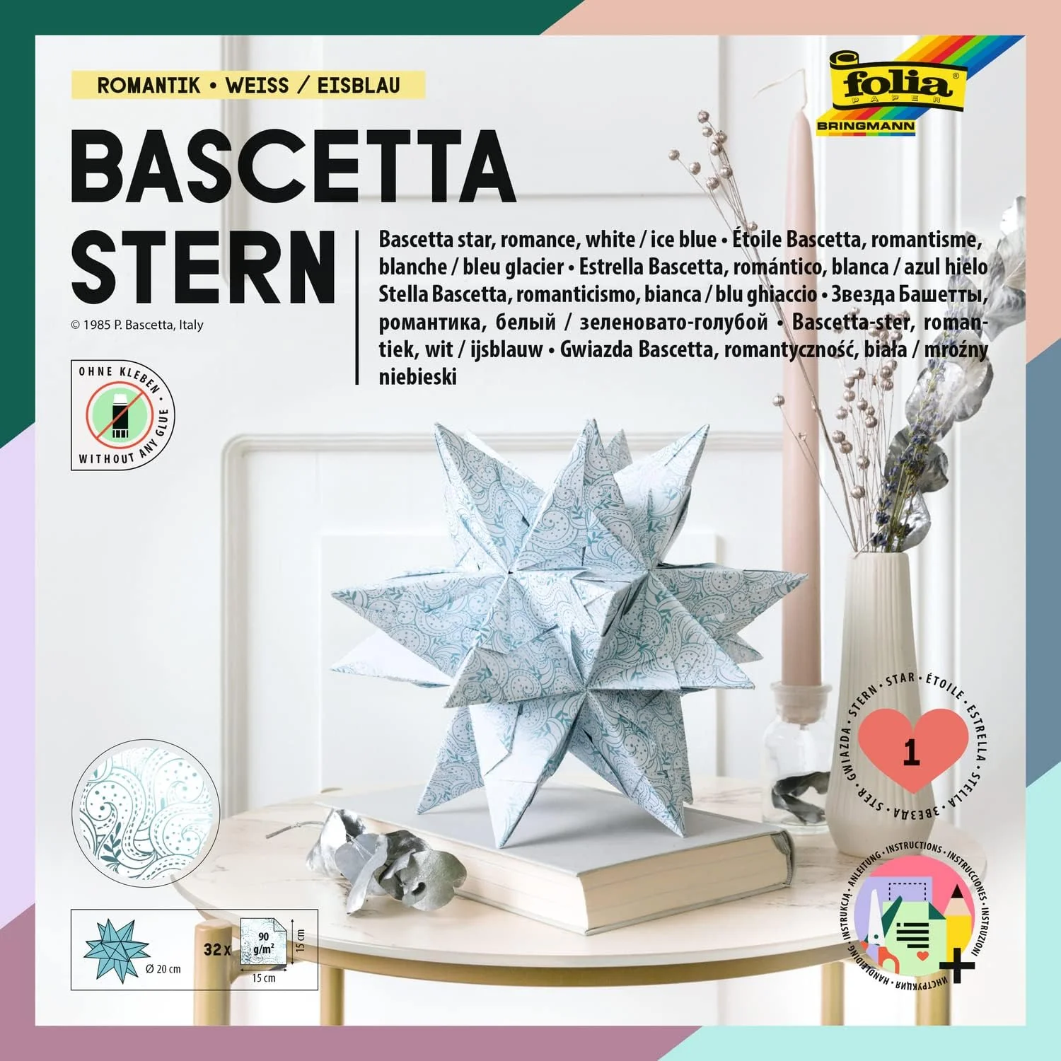 folia Faltblätter Bascetta-Stern, eisblau / bedruckt (EAN: 4001868087536)