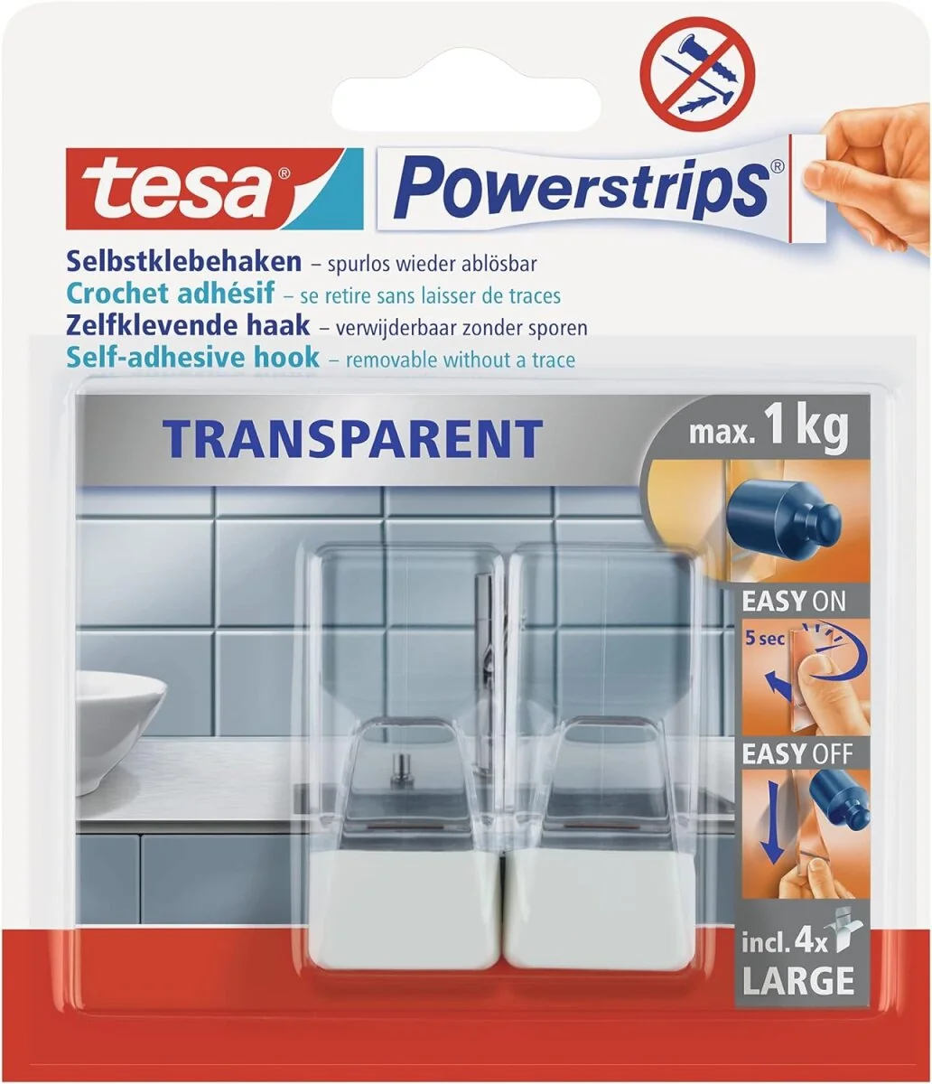 tesa Powerstrips Haken LARGE Transparent, transparent / weiß (EAN: 4042448228185)
