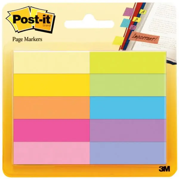 Post-it Haftstreifen Page Marker, Papier, schmal, 10er Pack (EAN: 0051141380469)