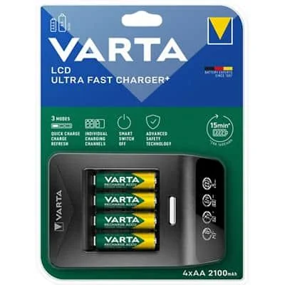 VARTA Ladegerät LCD Ultra Fast Charger+, inkl. 4x Mignon, schwarz (EAN: 4008496988273)