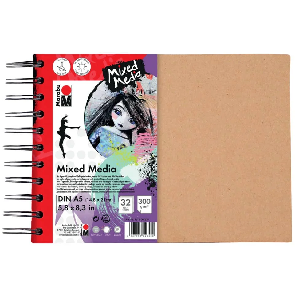 Marabu Spiralbuch "Mixed Media", DIN A5, 300 g/qm, 32 Blatt (EAN: 4007751626530)
