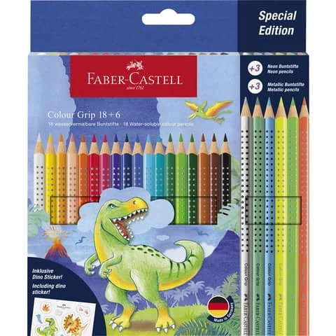 FABER-CASTELL Dreikant-Buntstifte Colour GRIP Dino, 18+6 (EAN: 4005402015467)