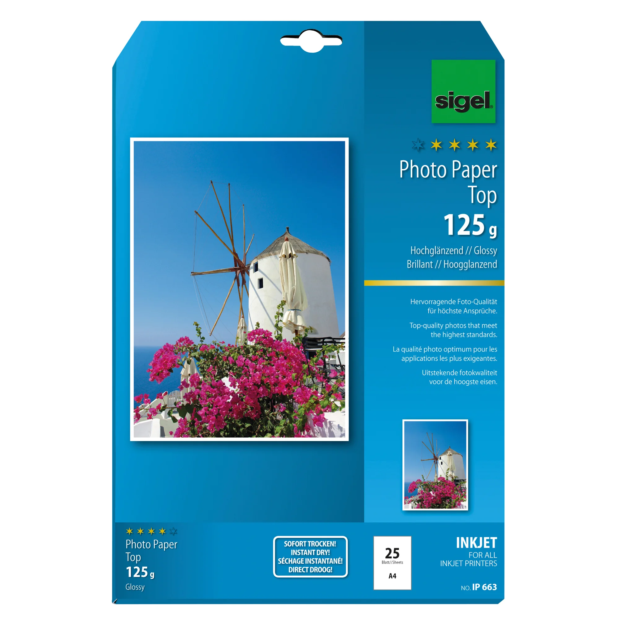 sigel InkJet-Top-Foto-Papier, DIN A4, hochglänzend, 125 g/qm, hochweiß (EAN: 4004360996849)