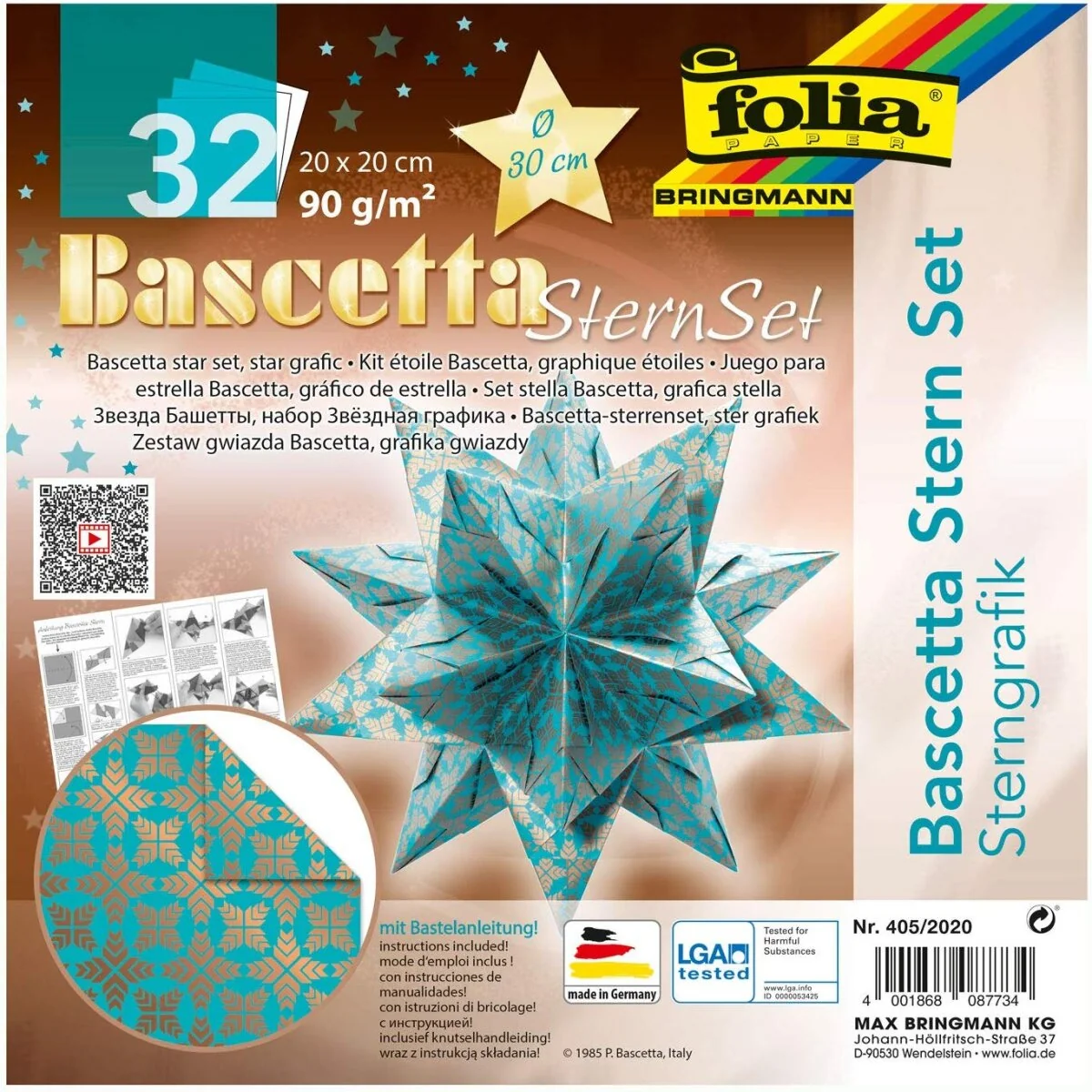 folia Faltblätter Bascetta-Stern, türkis / bedruckt (EAN: 4001868087734)