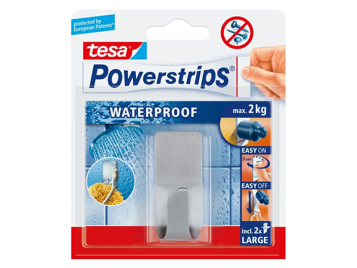 tesa Powerstrips Haken ZOOM WATERPROOF Large, Metall, silber (EAN: 4042448175243)