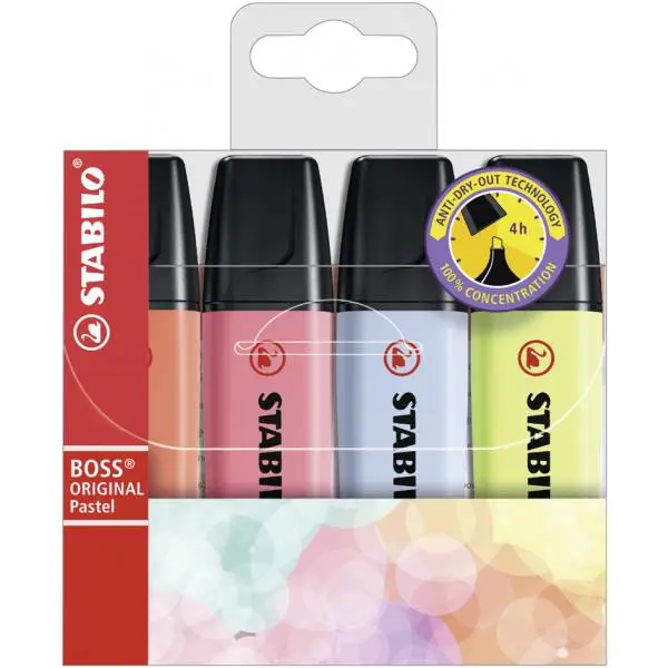 STABILO Textmarker BOSS ORIGINAL Pastel, 4er Kunststoffetui (EAN: 4006381558174)
