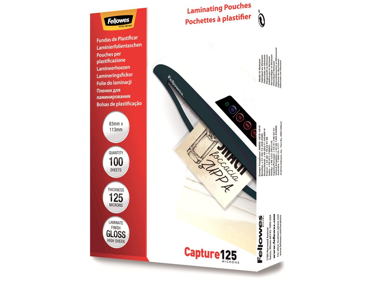 Fellowes Laminierfolientasche, 83 x 113 mm, 250 mic (EAN: 0077511530715)