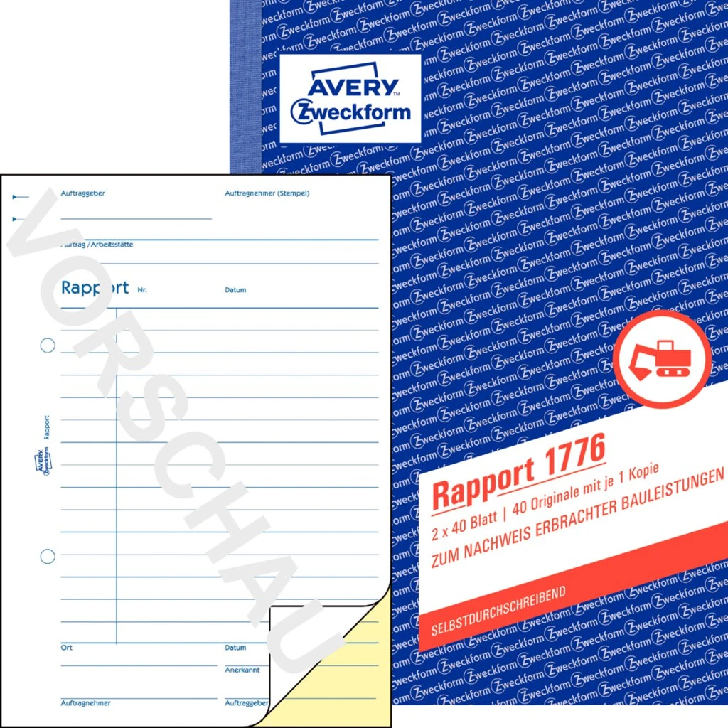 AVERY Zweckform Formularbuch "Rapport", A5, 2 x 40 Blatt (EAN: 4004182017760)