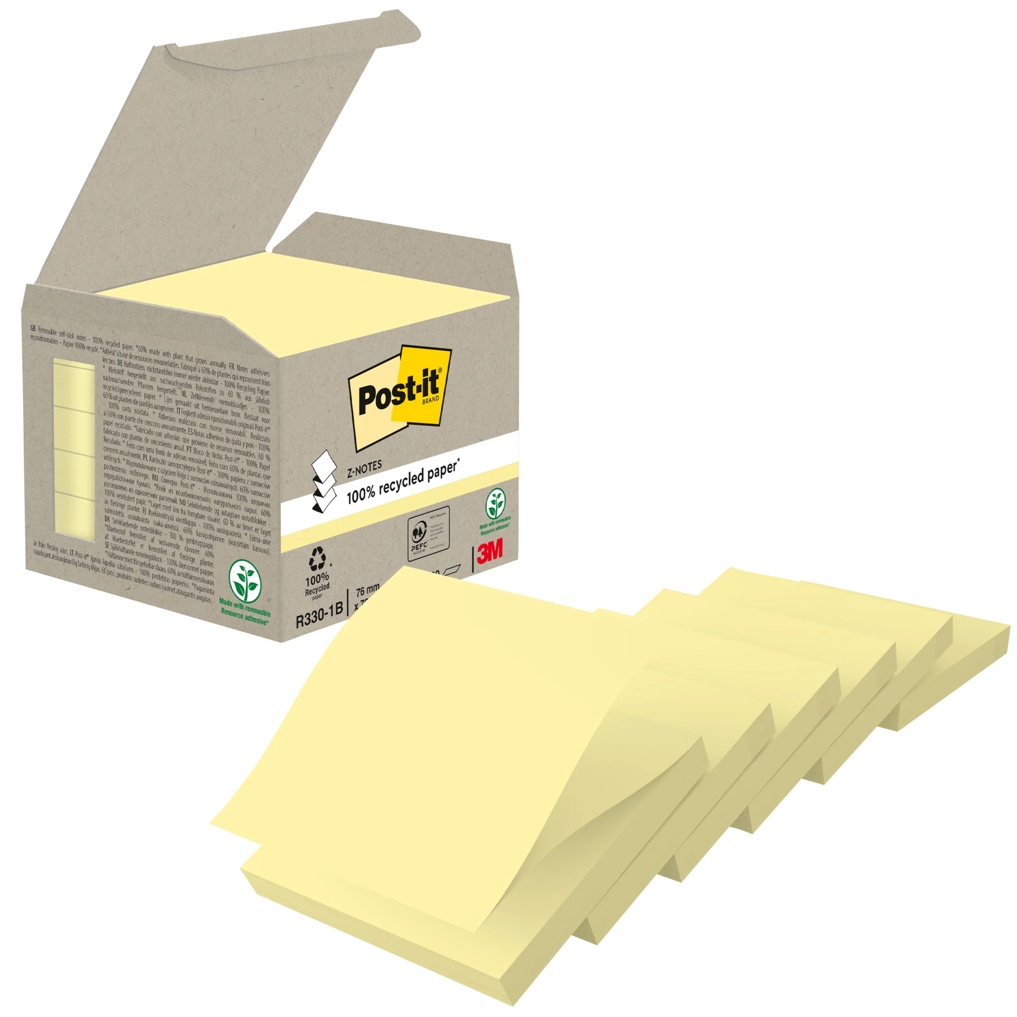 Post-it Haftnotizen Recycling z-notes, 76 x 76 mm, gelb (EAN: 4054596723221)