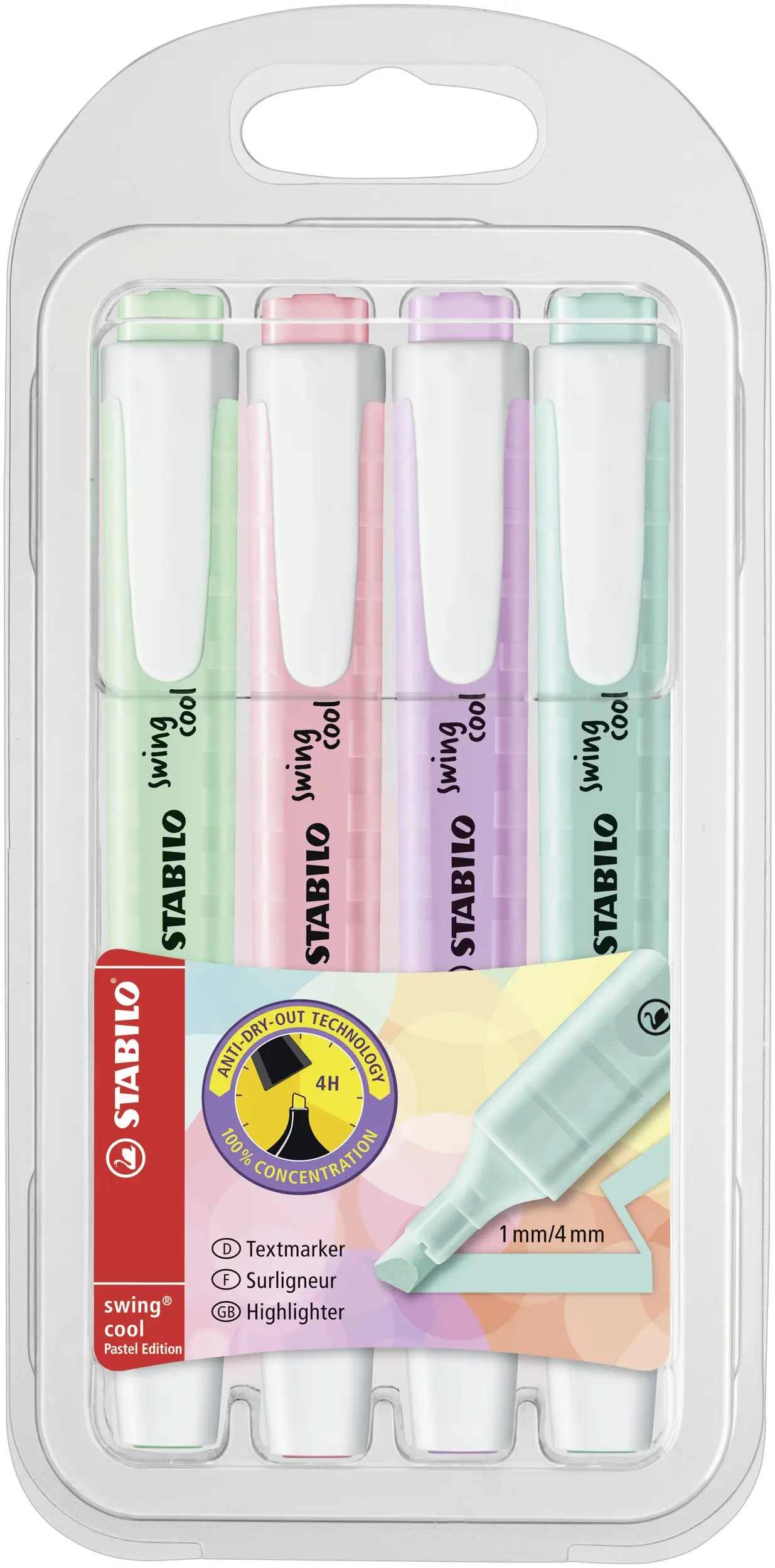 STABILO Textmarker swing cool Pastel Edition, 4er PET-Etui (EAN: 4006381527422)
