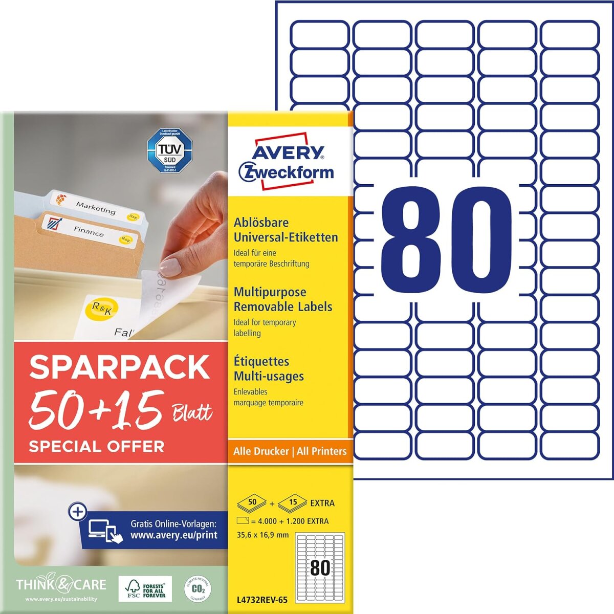 AVERY Zweckform Universal-Etiketten, 35,6 x 16,9 mm, 50+15Bl (EAN: 4004182347874)