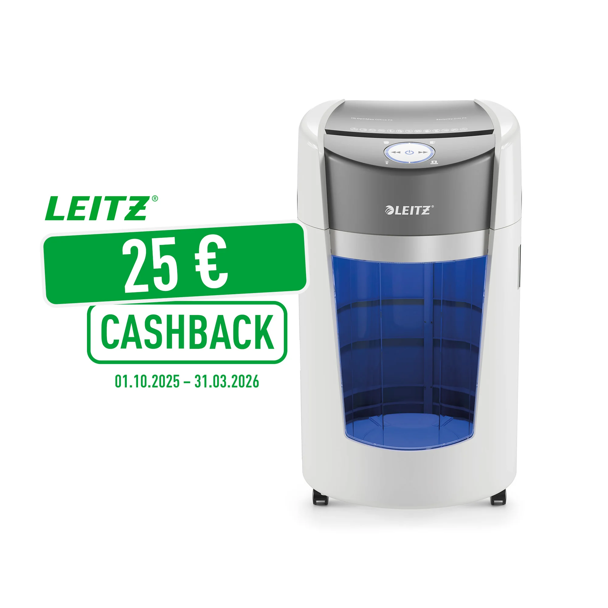 LEITZ Aktenvernichter IQ OptiMax 550 Office, weiß/grau (EAN: 4002432137626)