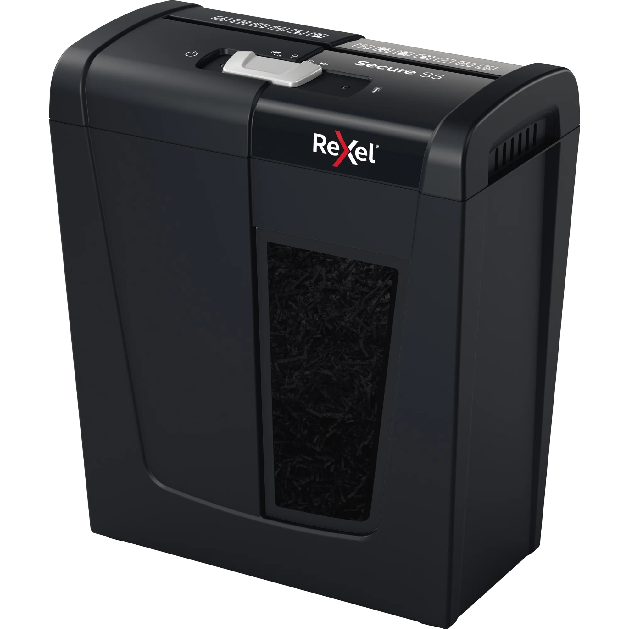 REXEL Aktenvernichter Secure S5, Streifen 6 mm, schwarz (EAN: 5028252615259)