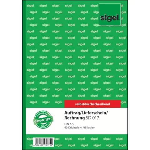 sigel Formularbuch "Auftrag/Lieferschein/Rechnung", A5 (EAN: 4004360921759)
