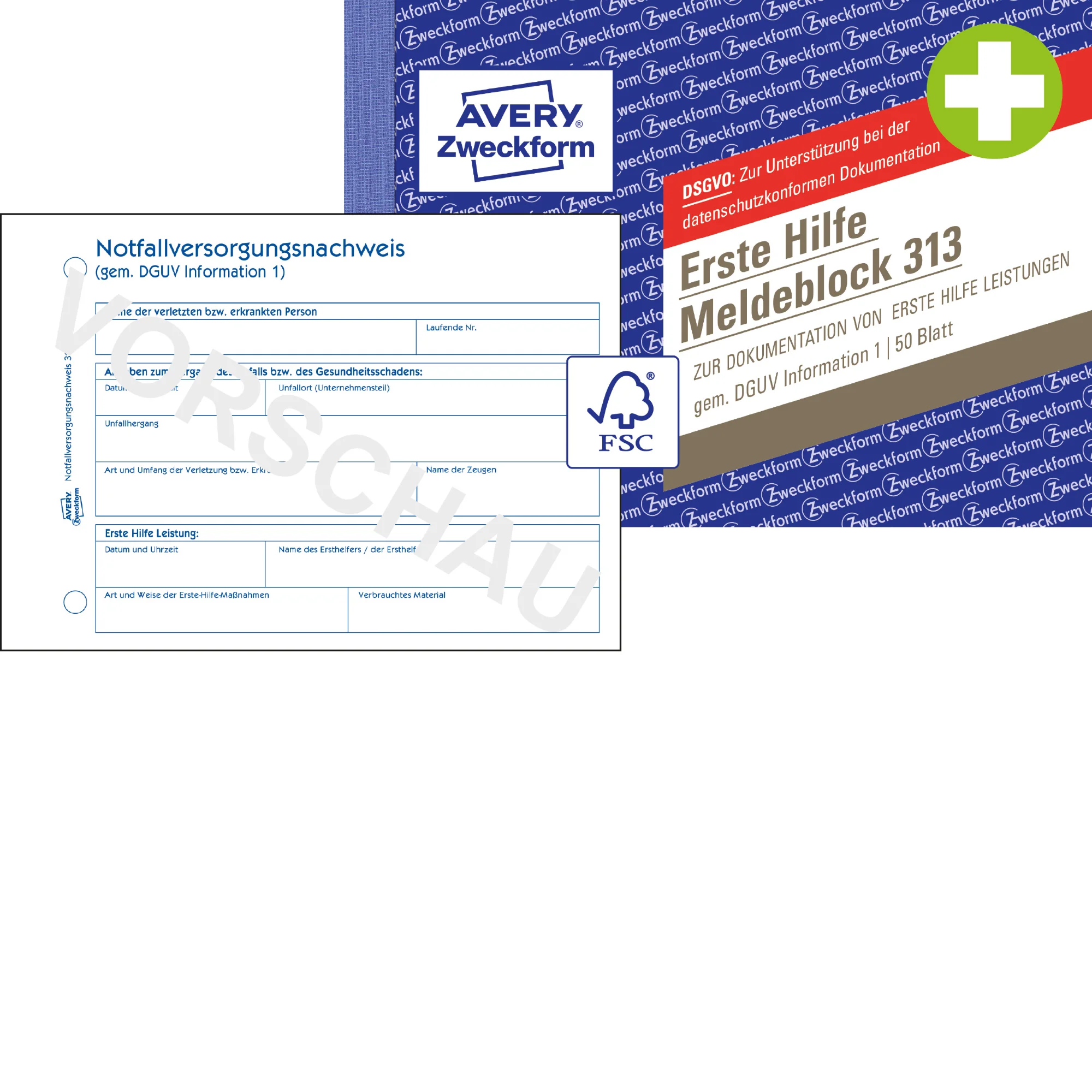 AVERY Zweckform Erste Hilfe Meldeblock 313, DIN A6 quer (EAN: 4004182003138)