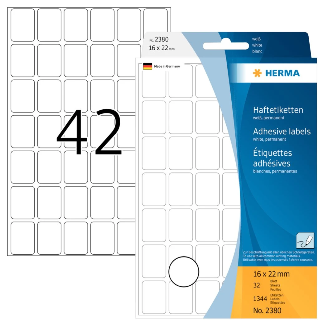 HERMA Vielzweck-Etiketten, 16 x 22 mm, weiß, Großpackung (EAN: 4008705023801)