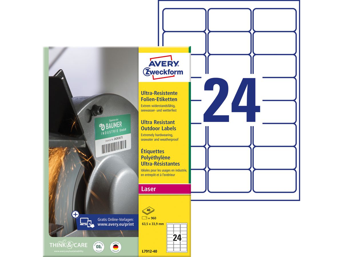 AVERY Zweckform Ultra-Resist. Folien-Etiketten, 63,5x33,9 mm (EAN: 4004182049990)