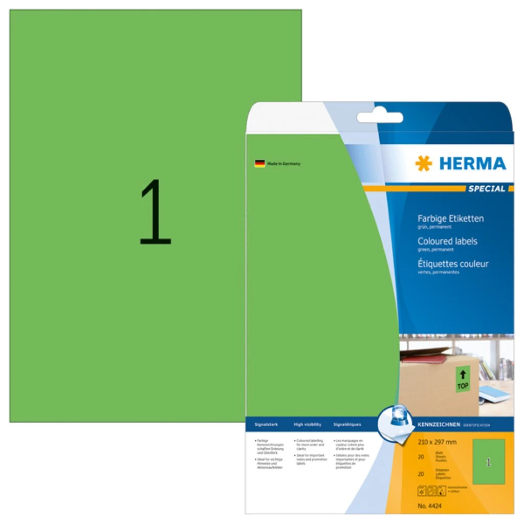 HERMA Universal-Etiketten SPECIAL, 210 x 297 mm, grün (EAN: 4008705044240)