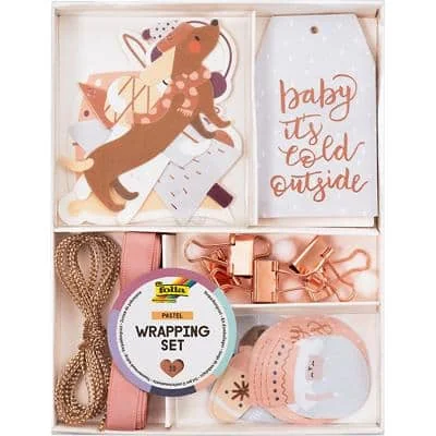 folia Weihnachts-Verpackungs-Set PASTELL, 38-teilig, rosé (EAN: 4001868124682)
