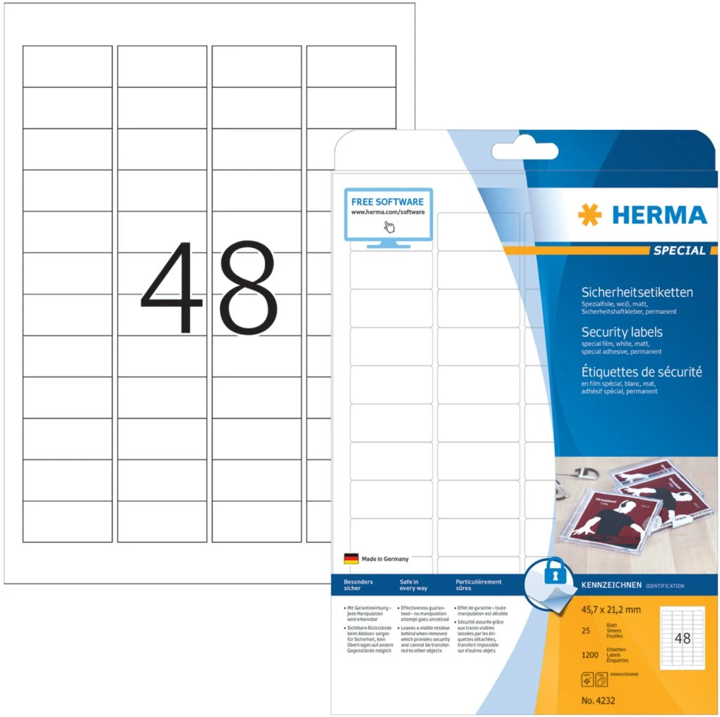 HERMA Sicherheits-Etiketten SPECIAL, 45,7 x 21,2 mm, weiß (EAN: 4008705042321)