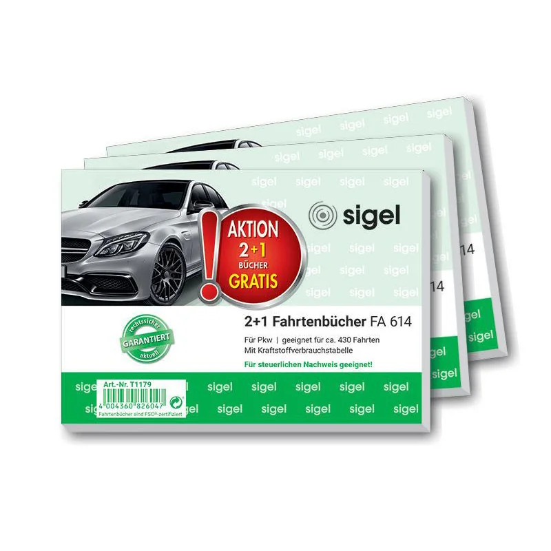 sigel Formularbuch "Fahrtenbuch", 2 + 1 Aktion, A6 quer (EAN: 4004360826047)