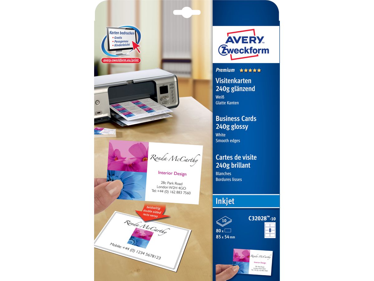 AVERY Zweckform Premium Visitenkarten, glänzend (EAN: 4004182242780)