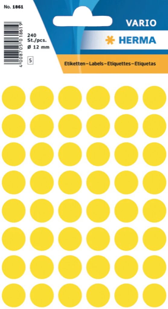 HERMA Markierungspunkte, Durchmesser: 13 mm, gelb (EAN: 4008705018616)