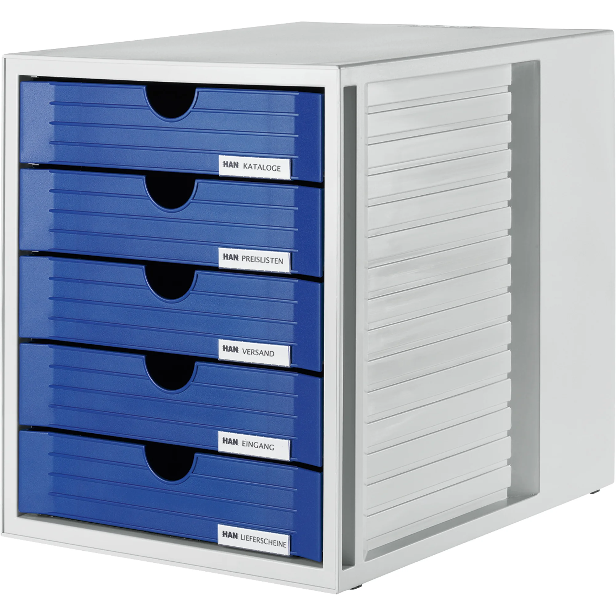 HAN Schubladenbox SYSTEMBOX, 5 Schübe, lichtgrau/blau (EAN: 4012473145092)