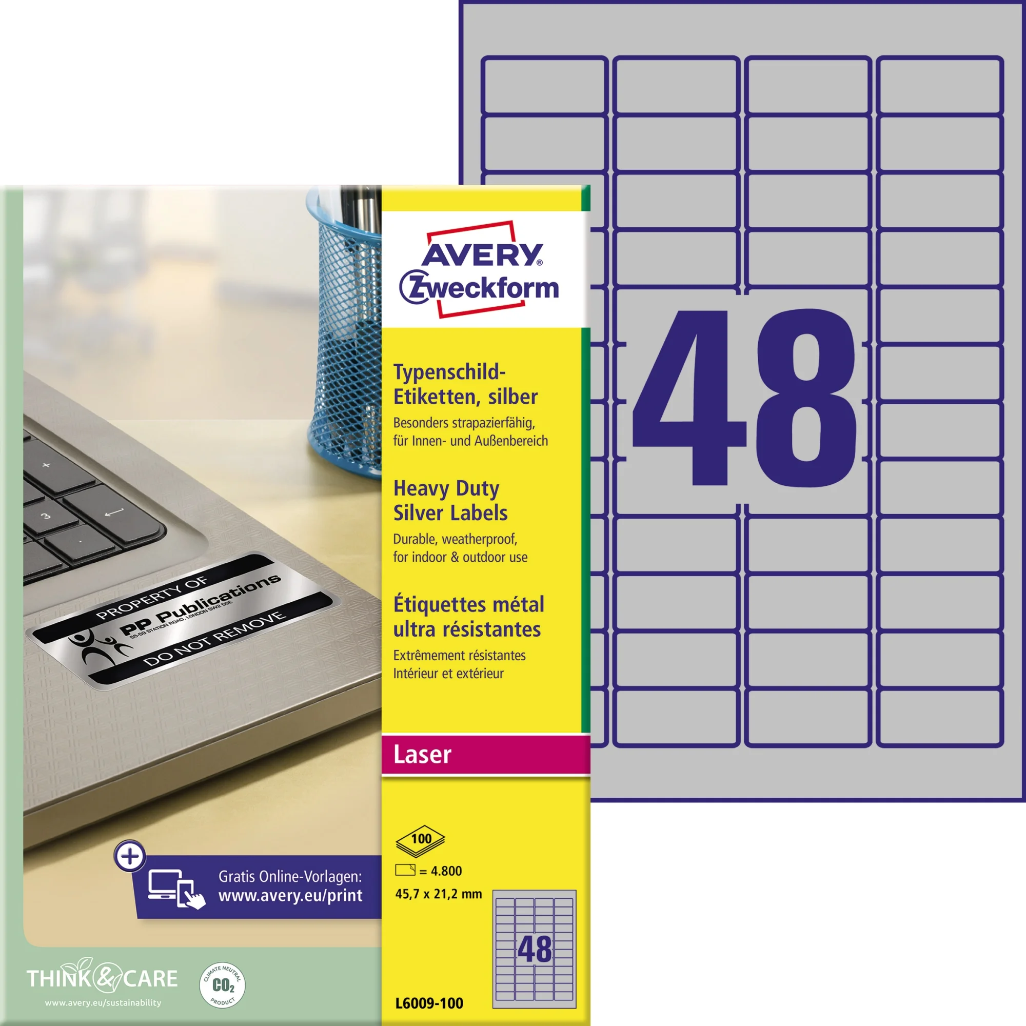 AVERY Zweckform Typenschild-Etiketten, 45,7 x 21,2mm, silber (EAN: 4004182060971)