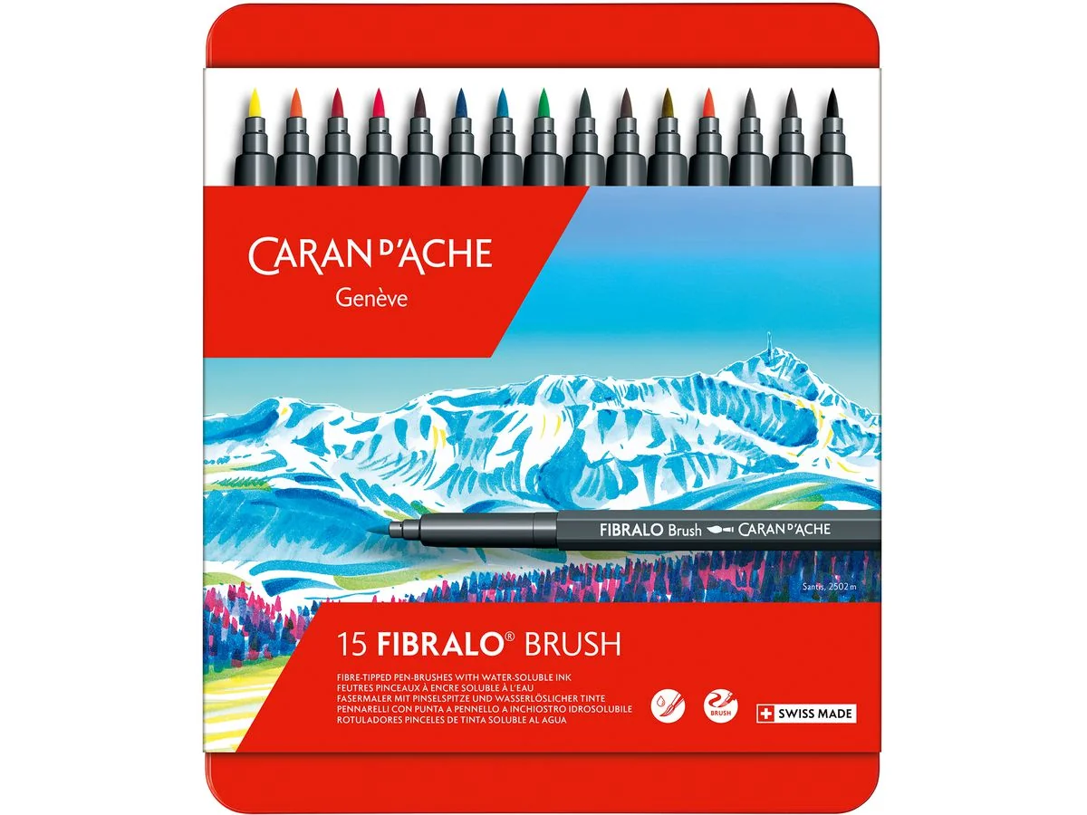 CARAN D'ACHE Fasermaler FIBRALO Brush, 15er Metalletui (EAN: 7630002343473)