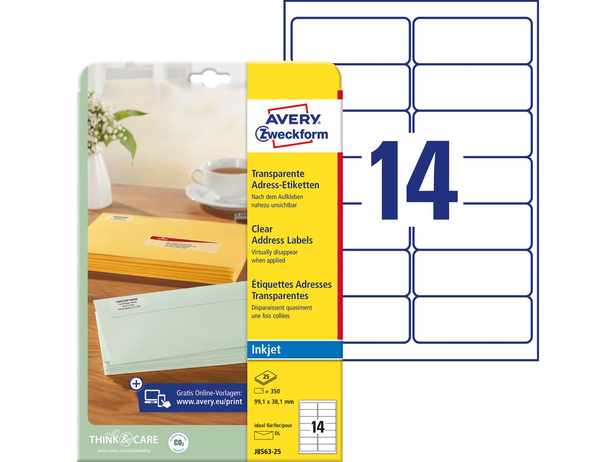 AVERY Zweckform Transparente Adress-Etiketten, 99,1 x 38,1mm (EAN: 4004182235355)