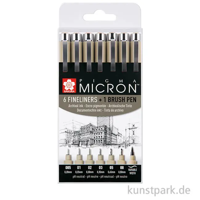 SAKURA Fineliner PIGMA MICRON, 6+1 Etui, schwarz (EAN: 8712079397975)