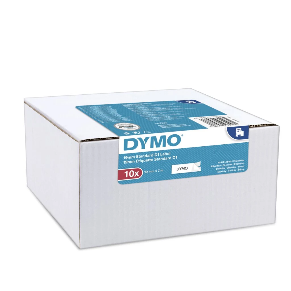 DYMO D1 Schriftbandkassette schwarz/weiß, 19 mm x 7 m, 10er (EAN: 3026980930981)