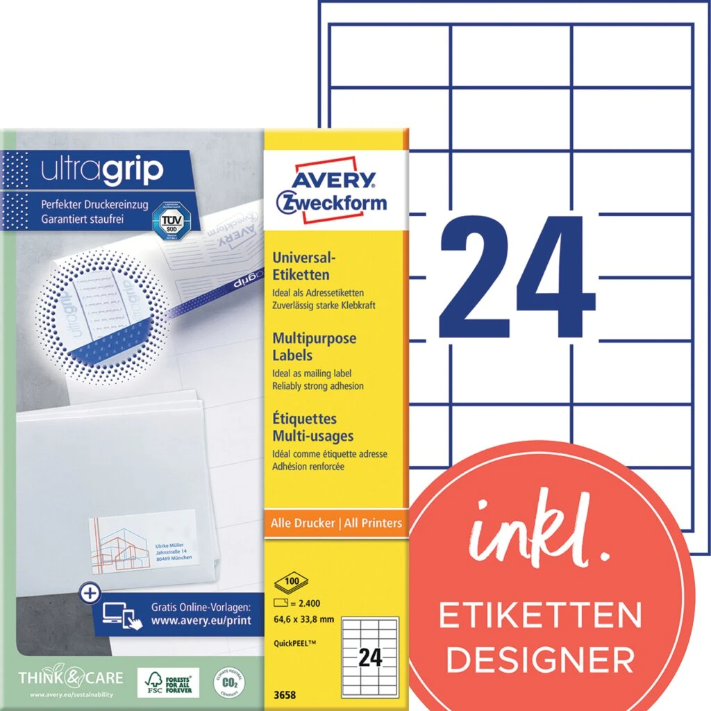 AVERY Zweckform Universal-Etiketten, 64,6 x 33,8 mm, weiß (EAN: 4004182036587)