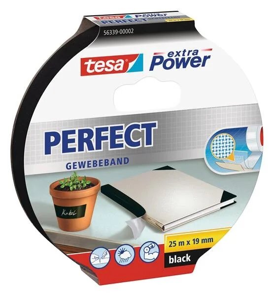 tesa Gewebeband extra Power PERFECT, 19 mm x 25 m, schwarz (EAN: 4042448044310)